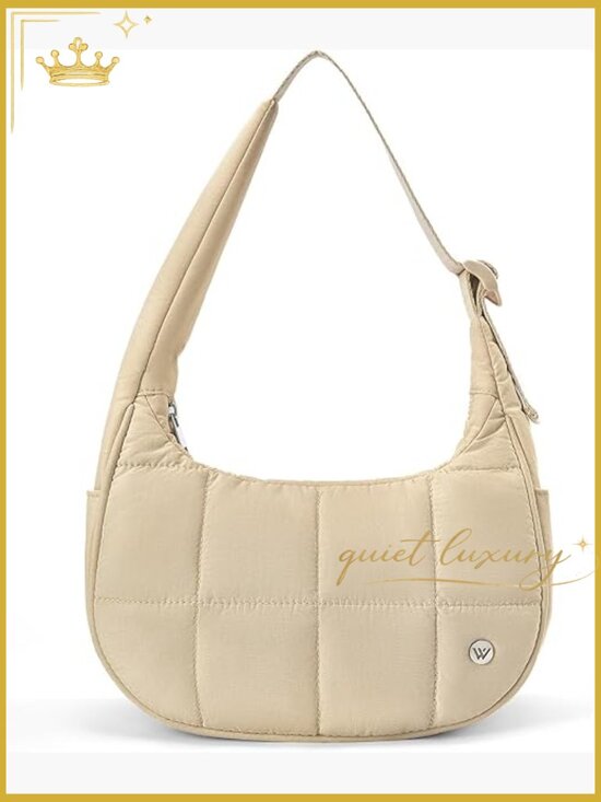 Handbags - Small Puffer Crescent Shoulder Bag Nylon Quilted Purse Adjustable Strap